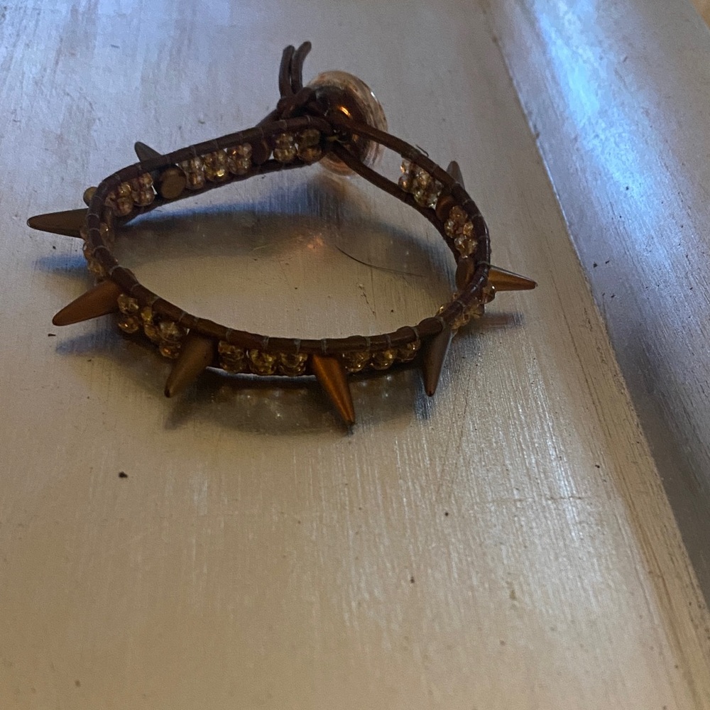 Handmade boutique Brown Spiked Bracelet with Gold Accents
